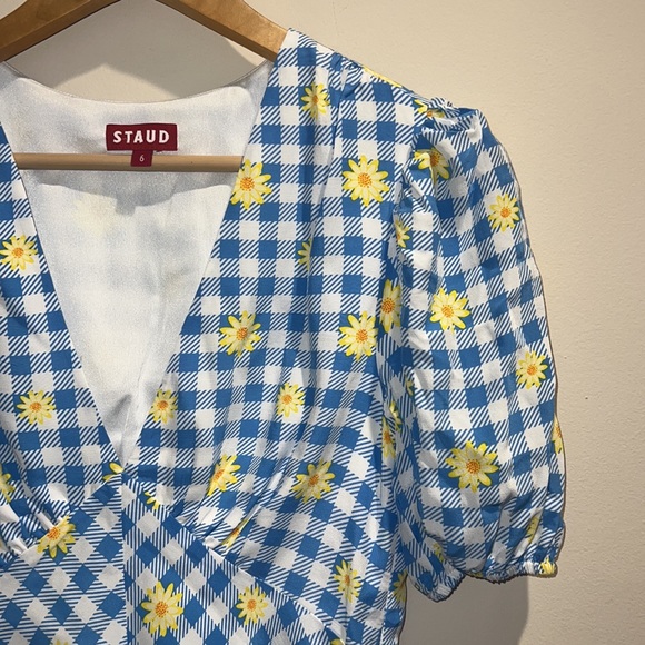 NWT Staud Milla Dress Gingham Daisy Multi - Picture 5 of 8